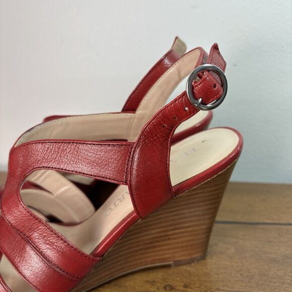 Franco Sarto Womens 6.5 Red Wedge Galia Heels Sandals Strappy - Picture 3 of 14